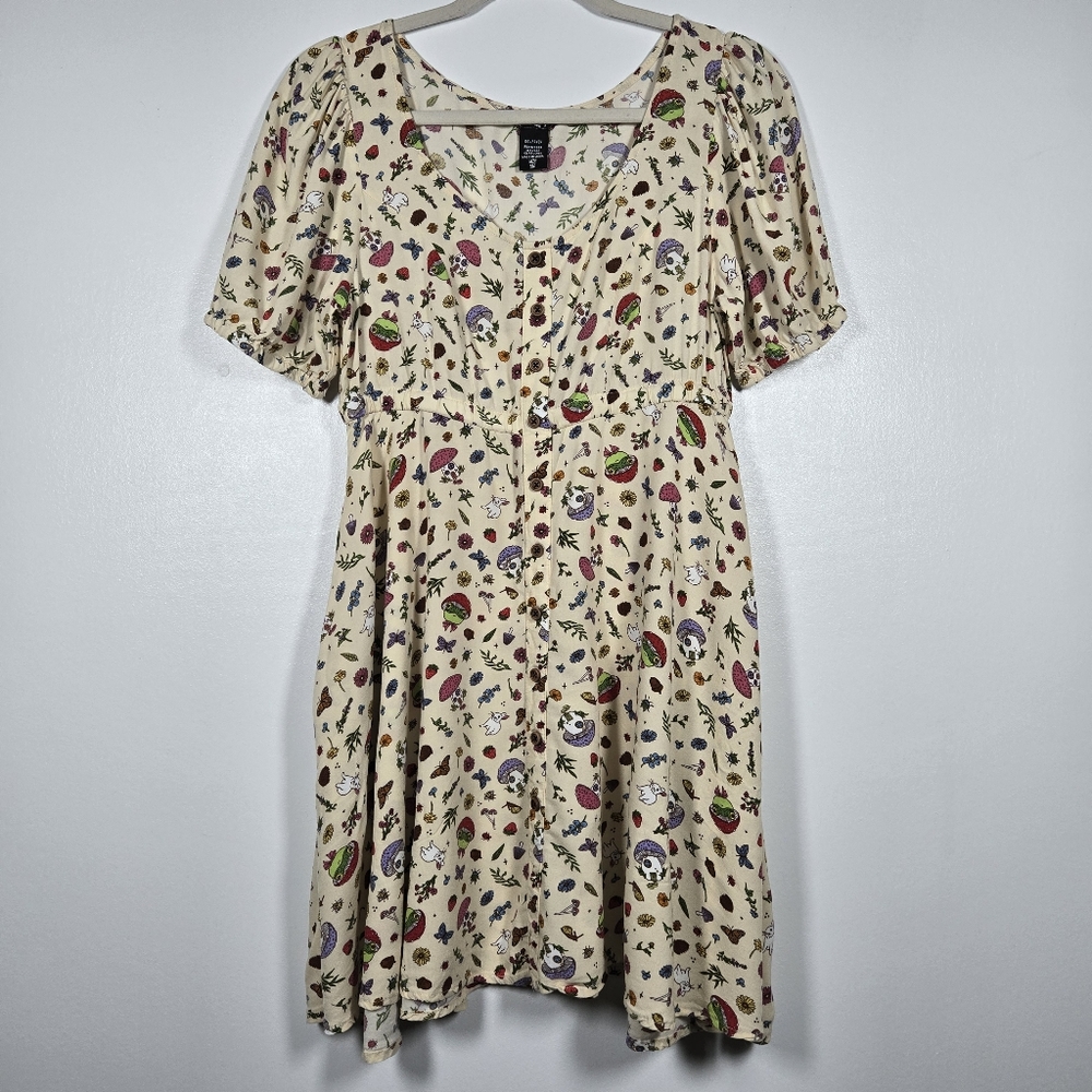 Hot Topic Mushroom Frog Babydoll Mini Dress w/ Pockets Size Small